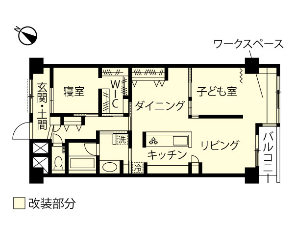 リノベーション施工事例　改修間取り図