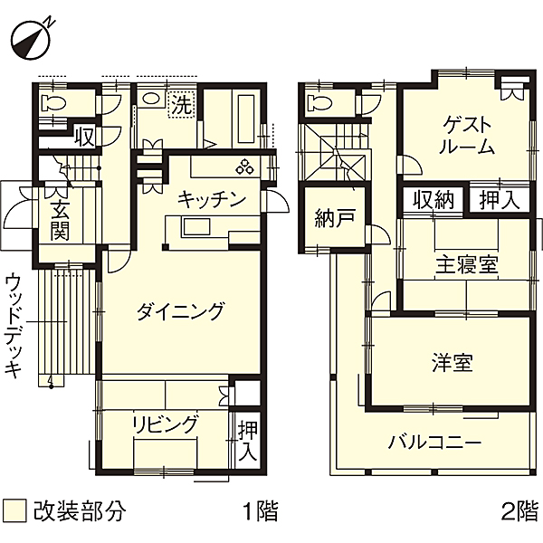 リノベーション施工事例　改修間取り図