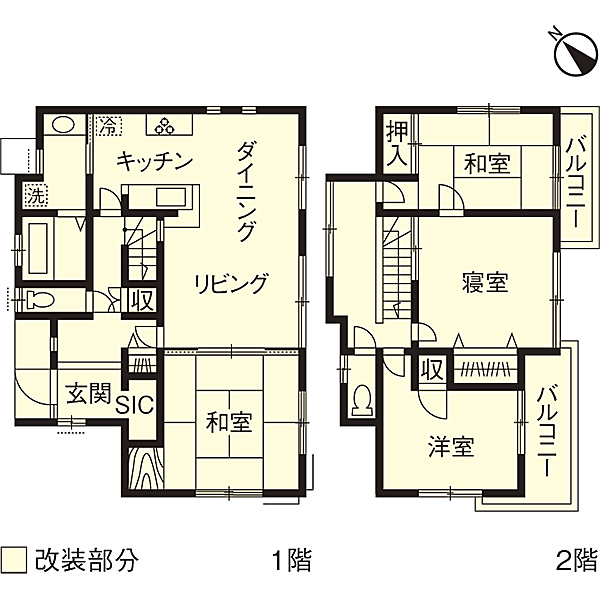 リノベーション施工事例　改修間取り図