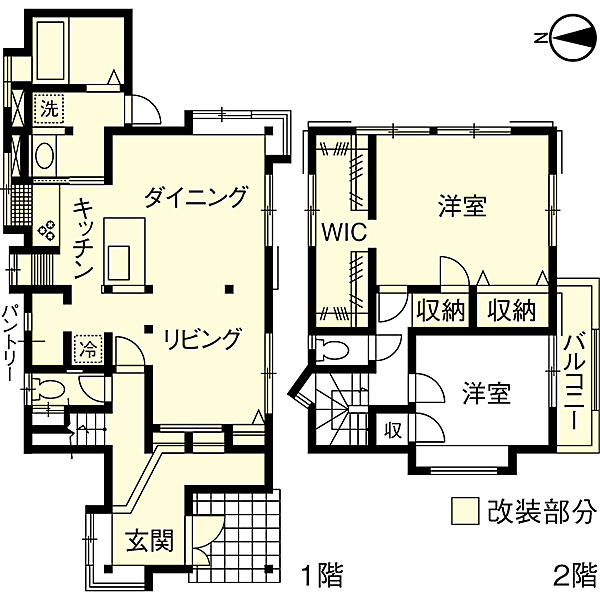 リノベーション施工事例　改修間取り図