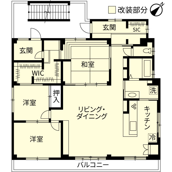 リノベーション施工事例　改修間取り図