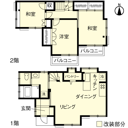 リノベーション施工事例　改修間取り図