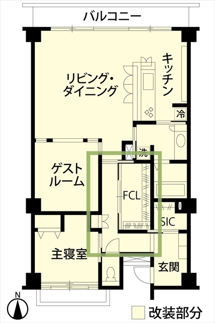 リノベのネタ帳｜廊下を有効活用　マンションリノベーション　廊下に設けた収納スペース　間取り図