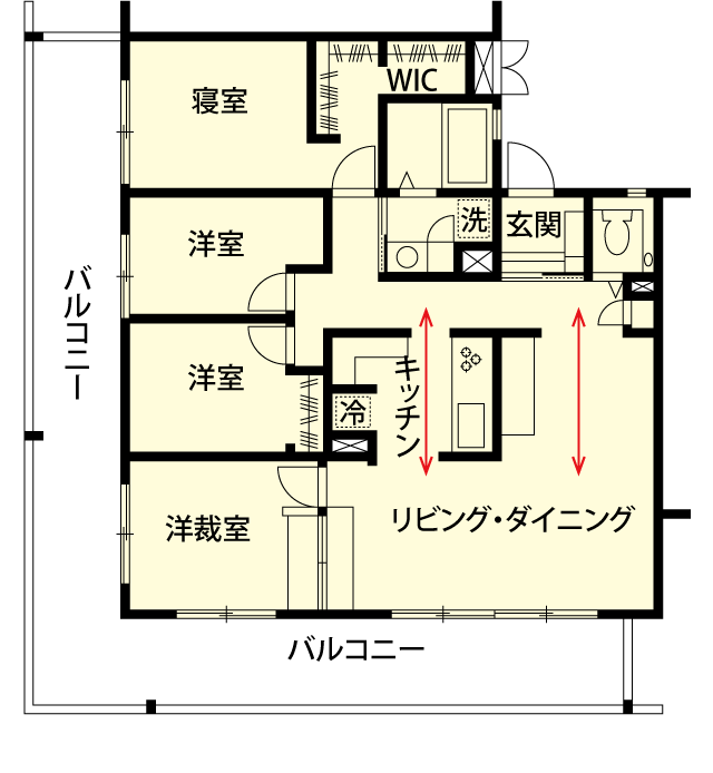 リノベのネタ帳｜回遊動線　間取り図　マンションリノベーション